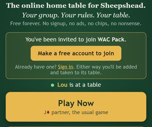 The top of the page after opening a club link: You've been invited to join WAC Pack, with a button that says Make a free account to join.